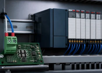 PLC 与 RS-485 接口板上平放安装的四颗 MLV 芯片