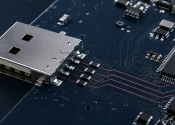 USB 2.0 差分线路旁小尺寸黑色 MLV 芯片与平齐银色端电极