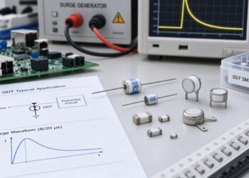 GDT器件、浪涌发生器与示波器组成的电路保护测试场景